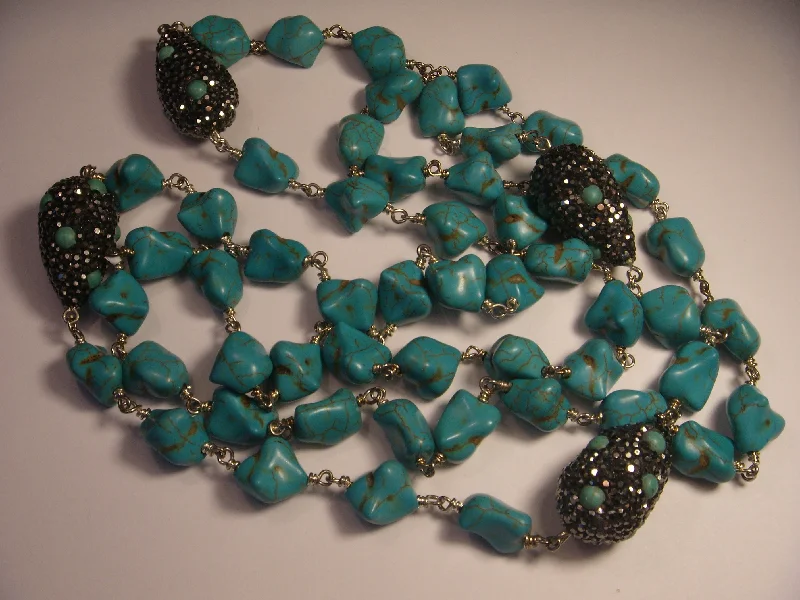 Vintage Gold Necklace For Special Gifts-Magnificent Wraparound Turquoise Beaded Long Fashion Necklace