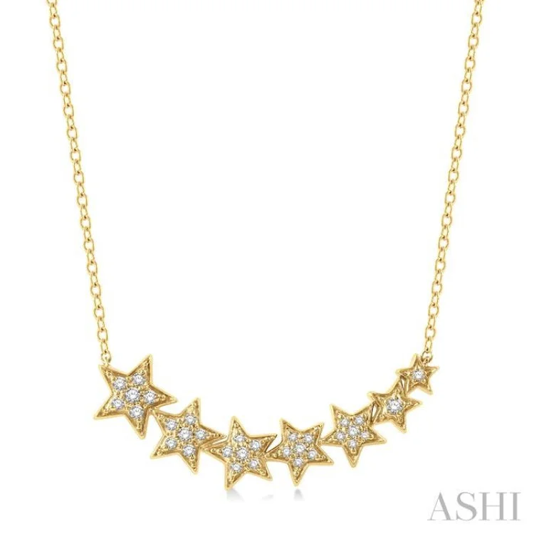 Vintage-Inspired Crystal Necklace For Events-1/5 Ctw Star Trail Round cut Diamond Necklace in 10K Yellow Gold