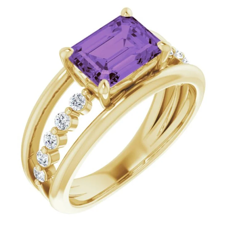 Classic Engagement Rings With Gemstones-14K Yellow Natural Amethyst & 1/5 CTW Natural Diamond Ring