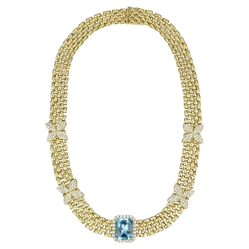 Simple Layered Necklace For Chic Style-Necklace - Blue Topaz And Diamond