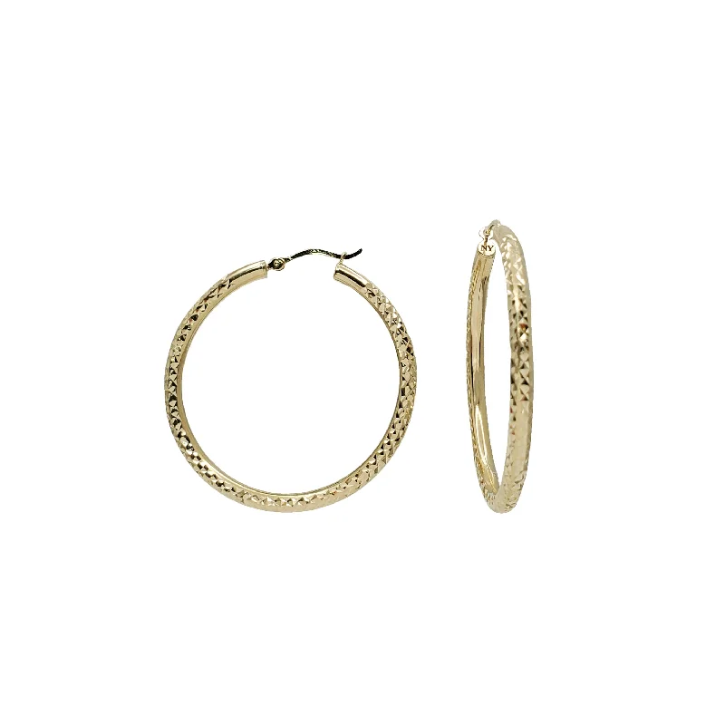 Luxe Earrings For Evening Parties-Diamond-Cut Hoop Earrings (14K)