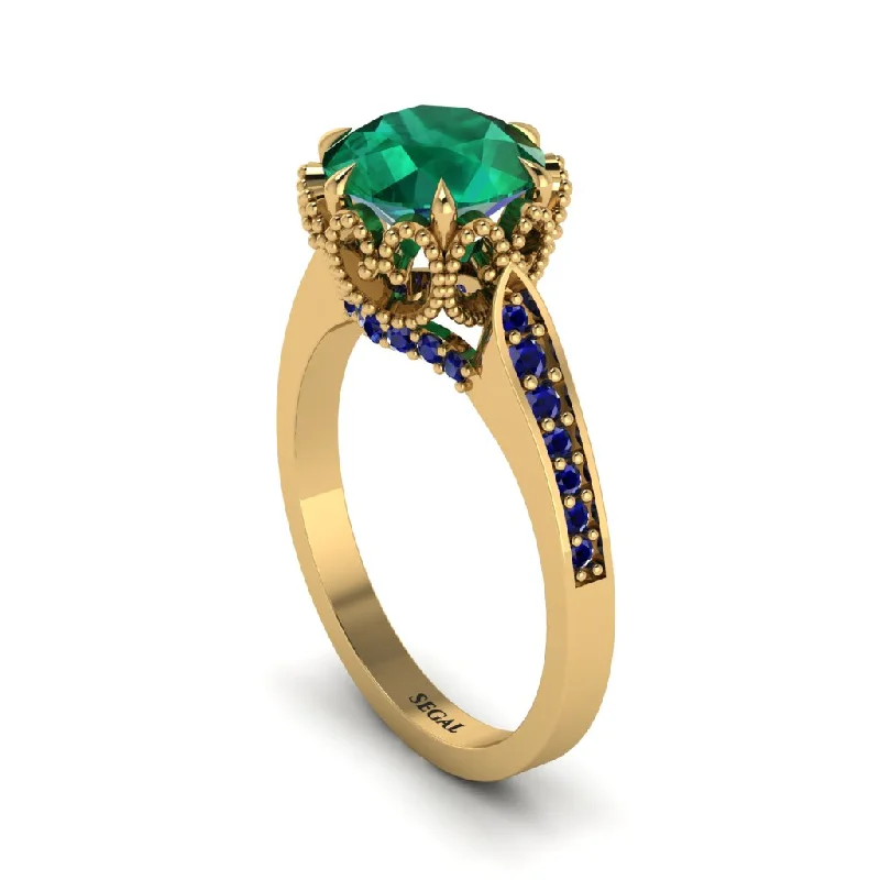 Unique Wedding Rings For Couples-Emerald Milgrain Engagement Ring - Yara No. 64