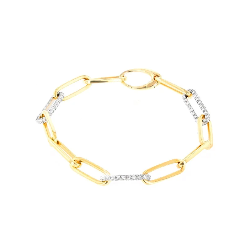 Dainty Gold Bracelets For Women-14K Gold Paperclip Bracelet with 3 Pave Diamond & Silver Links  BG000900