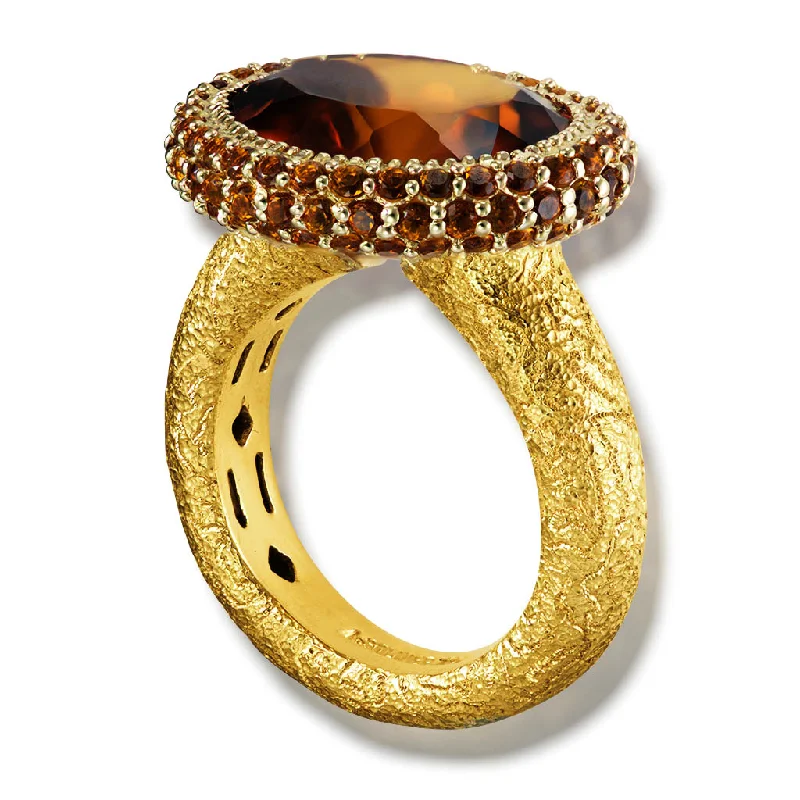 Luxury Sapphire Rings For Brides-Gold Cocktail Ring with Madeira Citrine