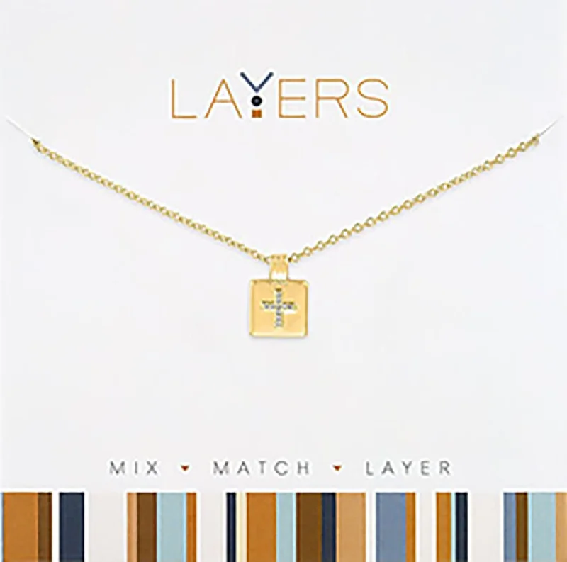 Dainty Gold Necklace For Minimalist Style-Center Court: Gold Cubic Zirconia Cross Tag Necklace