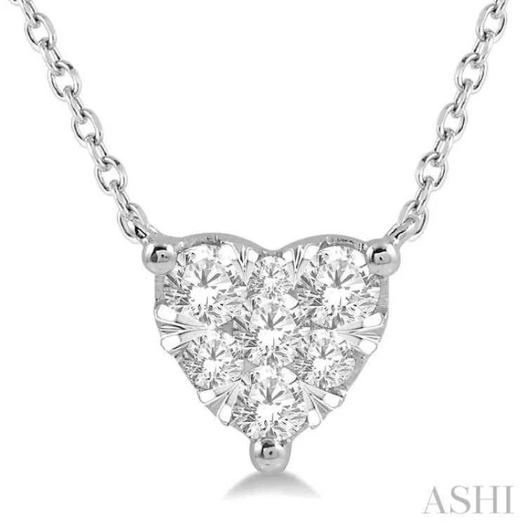 Unique Pearl Necklace For Bridesmaids-1/4 Ctw Lovebright Diamond Heart Necklace in 14K White Gold