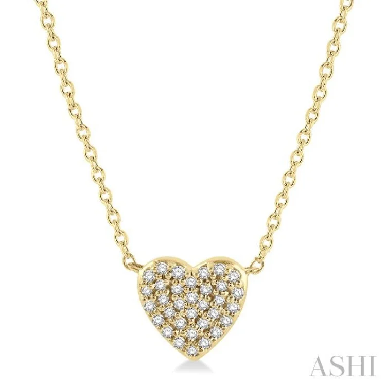 Elegant Chain Necklace For Bridesmaids-1/8 Ctw Heart Charm Round Cut Diamond Necklace in 10K Yellow Gold