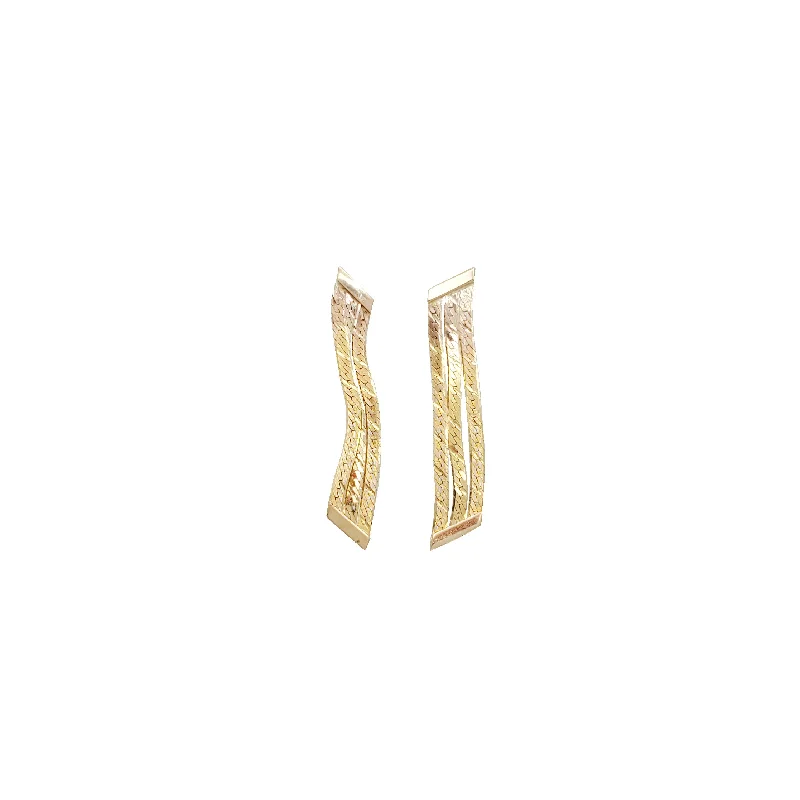 Solid Gold Earrings-Herring Bone Fancy Earrings(14K)