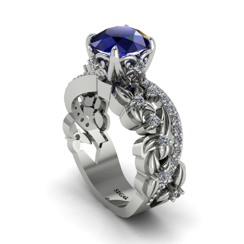 Trendy Rings For Fashion-Forward Brides-Round Floral Cathedral Sapphire Engagement Ring - Lindsay No. 15