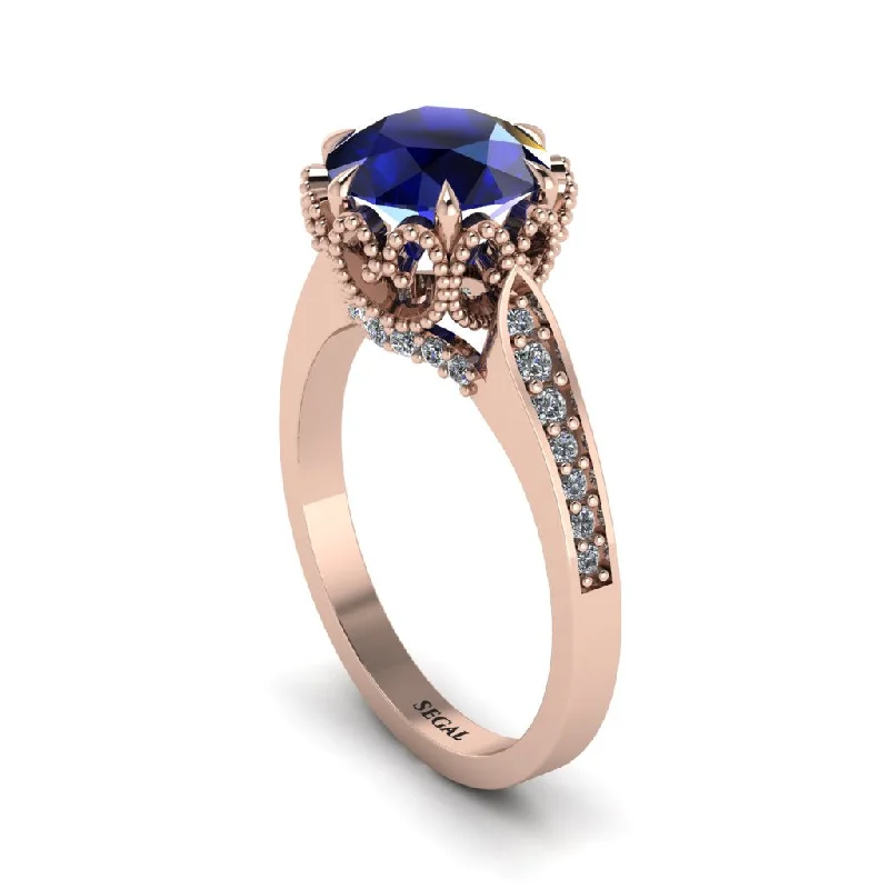 Sparkling Diamond Rings For Bridesmaids Gifts-Sapphire Milgrain Engagement Ring - Yara No. 14