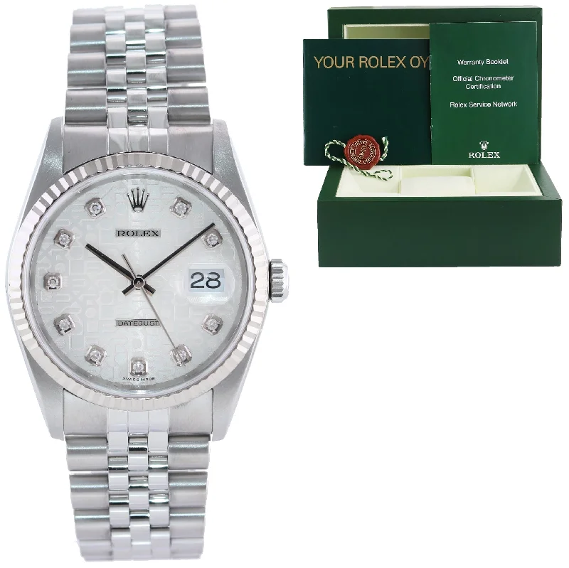 Fashionable Digital Watches For Men-2002 MINT Rolex DateJust 16234 Silver Diamond Anniversary Jubilee Gold Fluted Watch