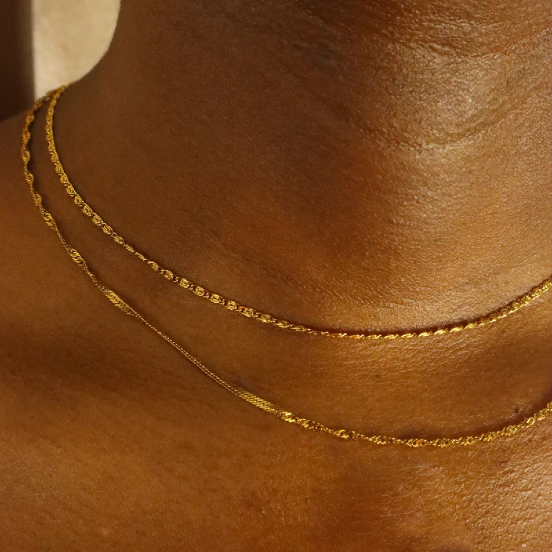 Classic Gold Chain Necklace For Bridesmaids-Tiv 18ct Gold Plated Stainless Steel Double Layered Necklace