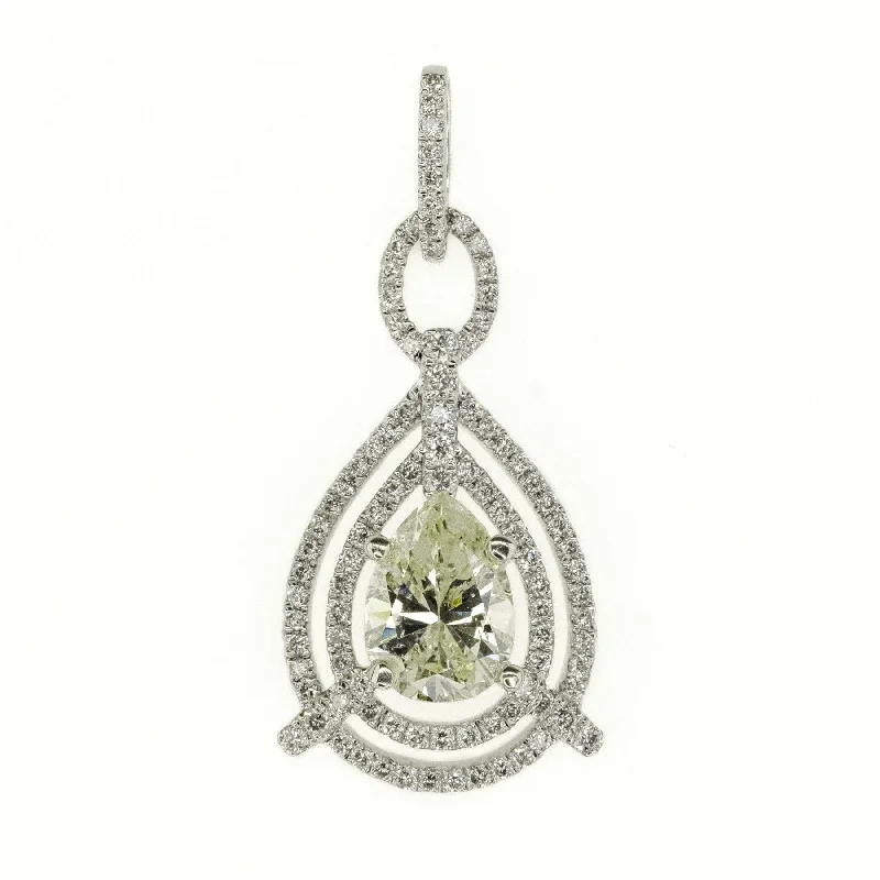 Elegant Drop Necklace For Bridesmaids-1.65ctw Pear Diamond Pendant on 18" Necklace in 14K White Gold