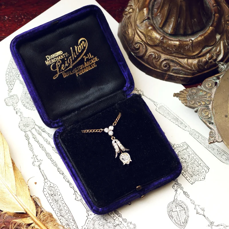 Unique Gold Necklace For Bridesmaids Gifts-Antique Hand Cut Diamond Tulip Lavaliere Pendant