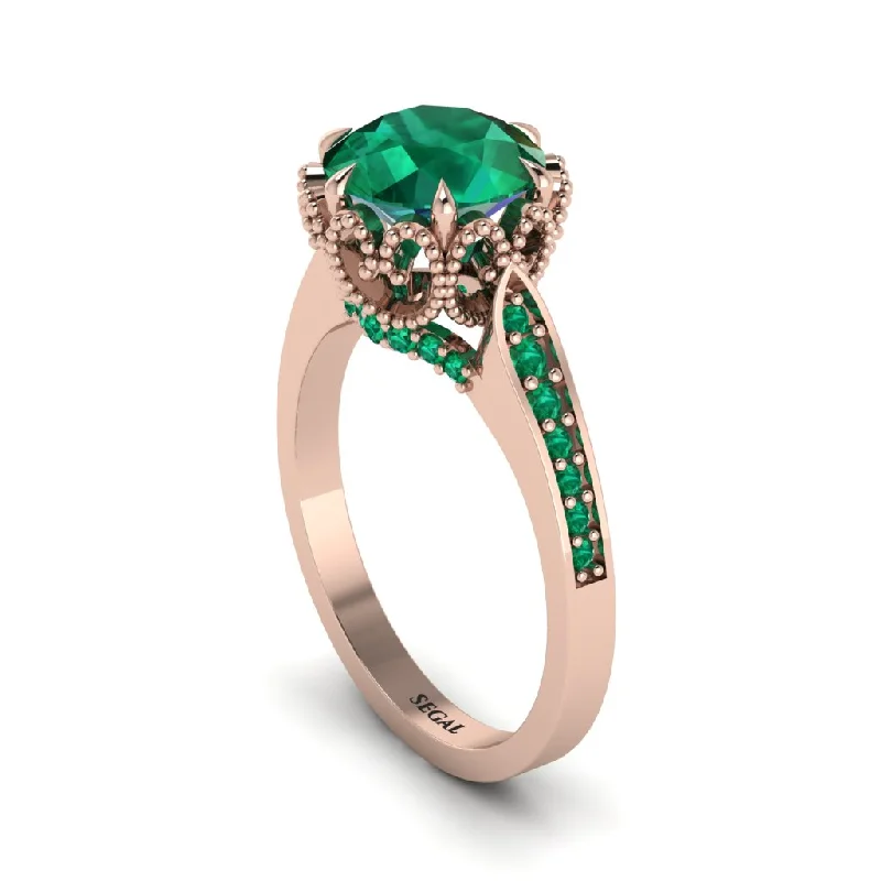 Personalized Silver Wedding Rings For Brides-Emerald Milgrain Engagement Ring - Yara No. 20