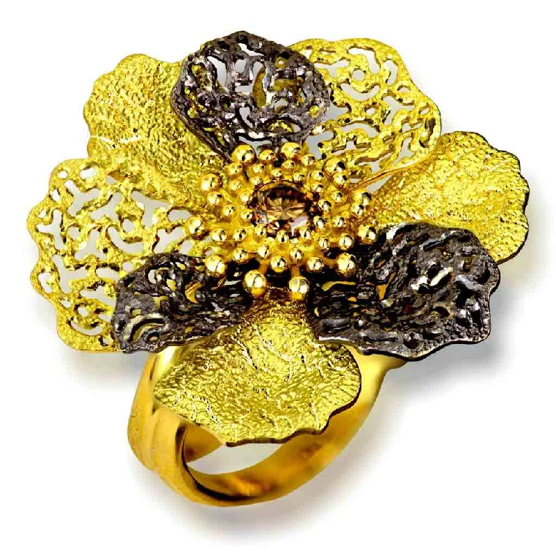 Custom Platinum Rings For Engagement-Gold Coronaria Ring with Champagne Diamond