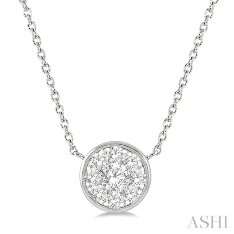 Custom Silver Heart Necklace For Gifts-1/3 Ctw Round Shape Lovebright Diamond Necklace in 14K White Gold