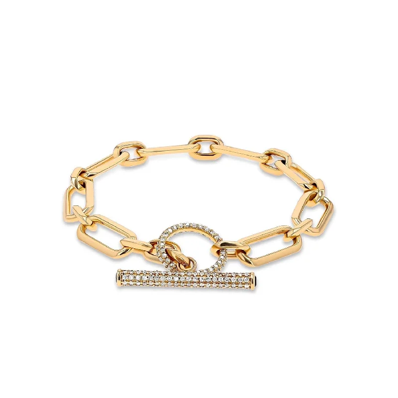 Bracelets For Women With Initials-14K Gold Gwyneth Link Bracelet with Pave & Sapphire Toggle C-B11