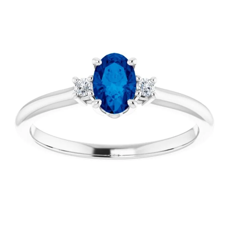 Custom Birthstone Rings For Anniversary Gifts-Platinum Lab-Grown Blue Sapphire & .04 CTW Natural Diamond Ring