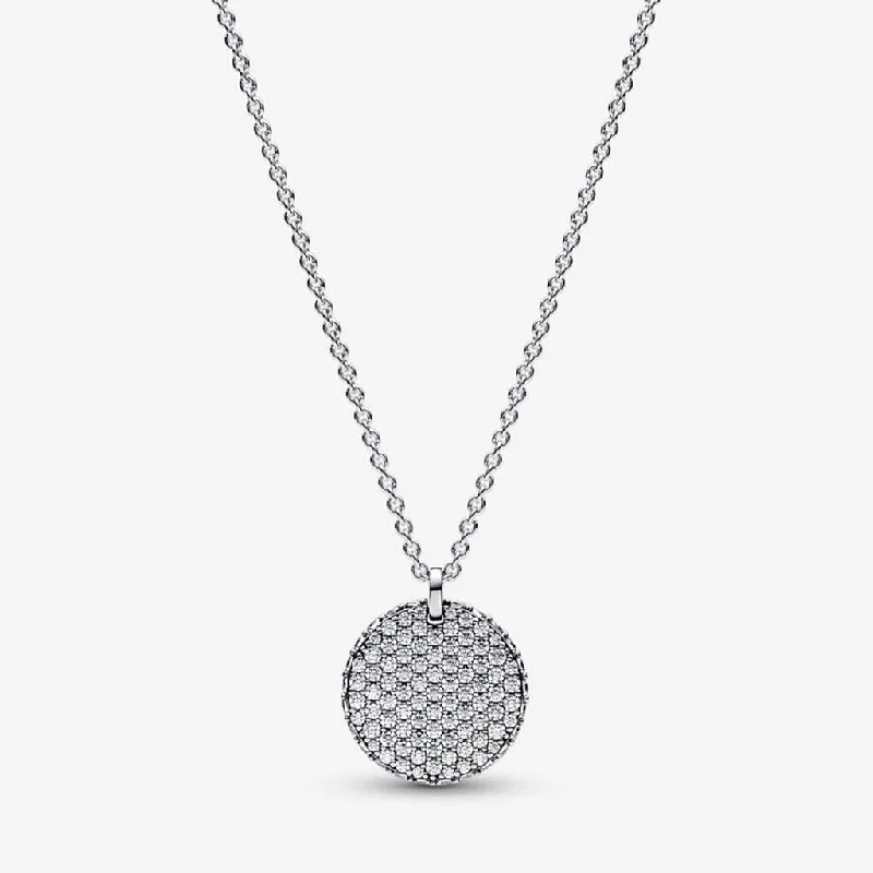 Gold Heart Necklace For Romantic Gifts-PANDORA : Pandora Timeless Pavé Round Pendant Necklace