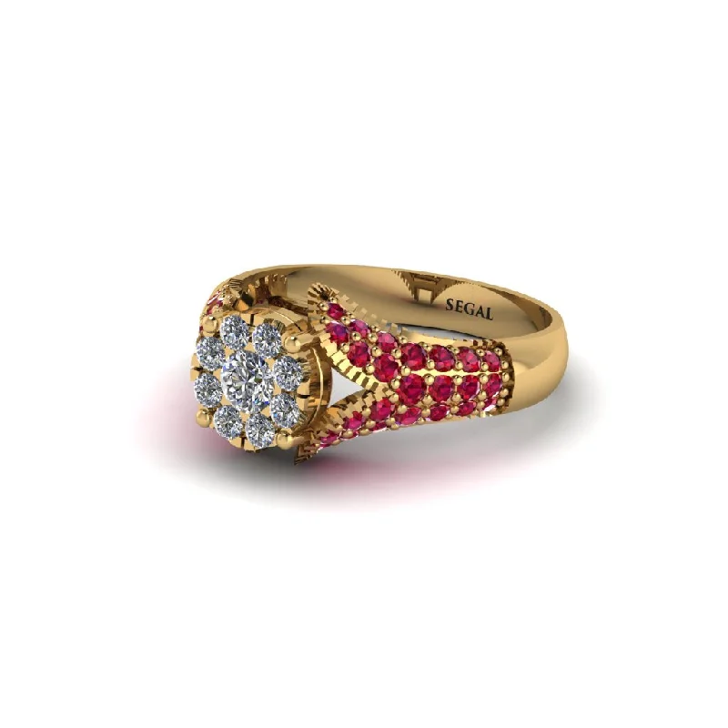 Vintage-Inspired Rings For Brides-Ruby Floral Cluster Engagement Ring  - Penelope No. 46