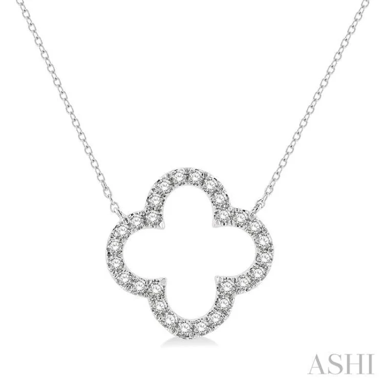 Personalized Couple Necklace For Matching Jewelry-1/2 Ctw Clover Round Cut Diamond Necklace in 14K White Gold