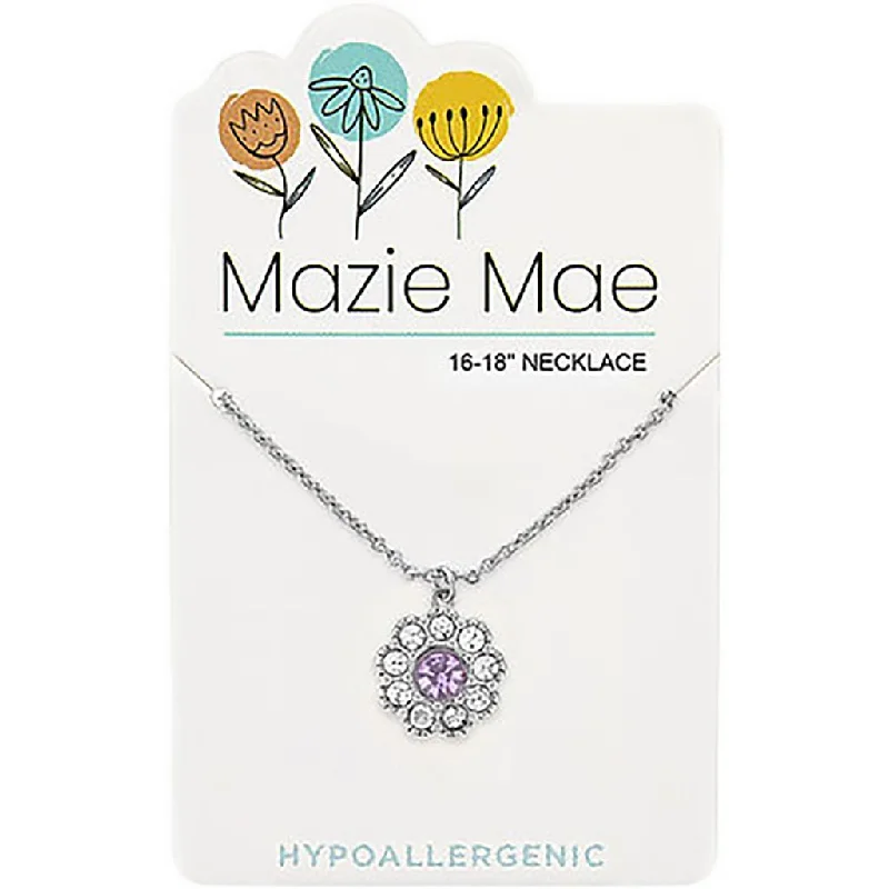 Elegant Sapphire Pendant Necklace For Events-Center Court: Silver Light Amethyst Cubic Zirconia Flower Mazie Mae Necklace