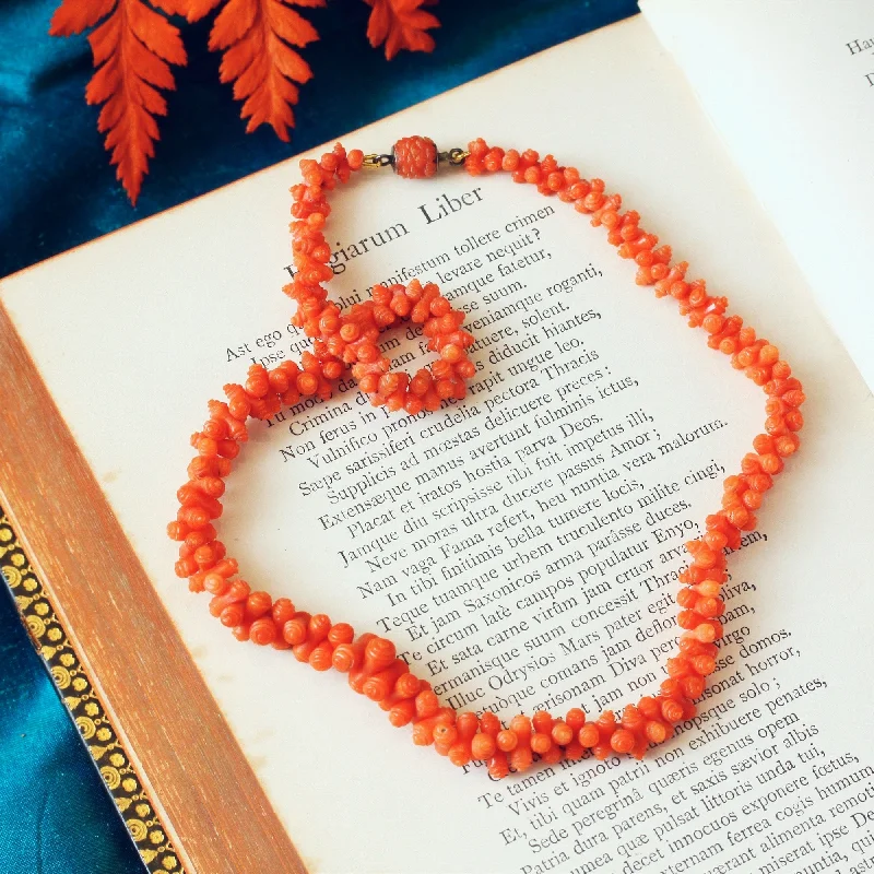 Elegant Heart Necklace For Romantic Look-Finest Treasure! Hand Carved Antique Georgian Coral Necklace