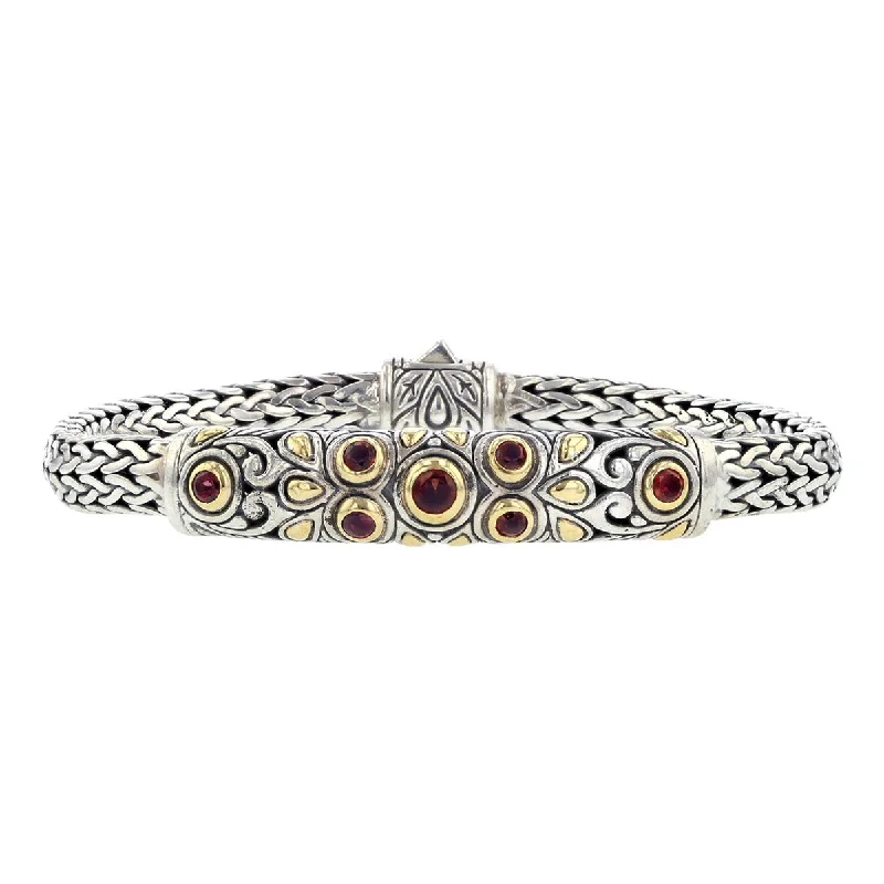 Vintage Silver Bracelets-John Hardy Sterling Silver and 14K Gold Garnet Bracelet