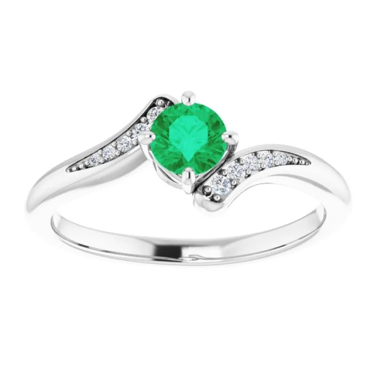 Simple Custom Rings For Couples-Platinum Natural Emerald & .04 CTW Natural Diamond Ring