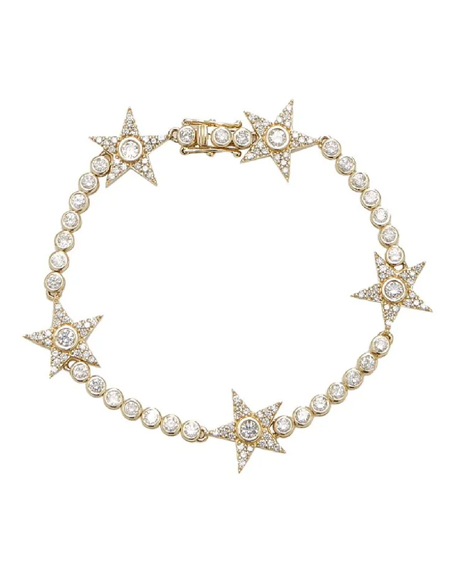 Personalized Bracelets With Charms-14k Gold Tennis Bracelet With Five Bezel Stars BG000501