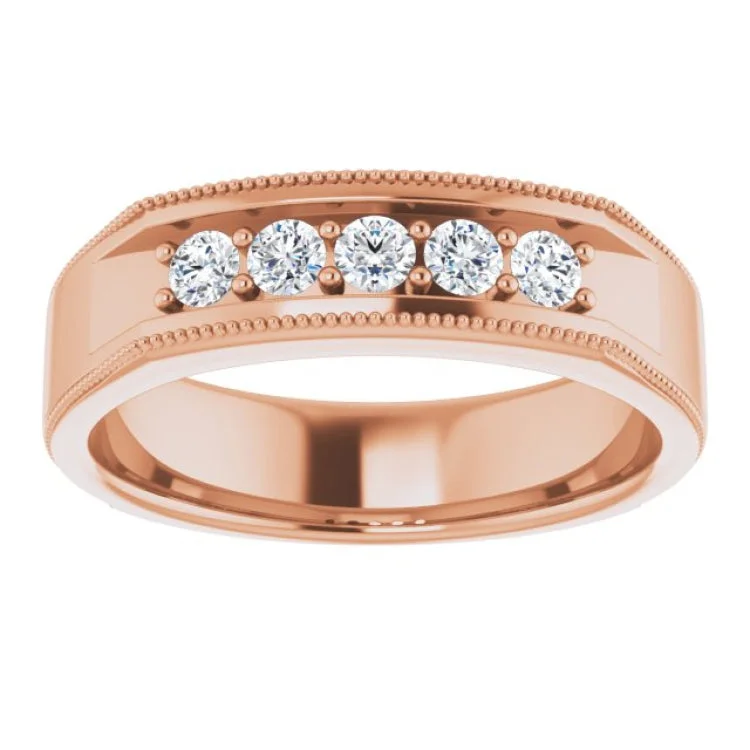 Custom Wedding Rings For Unique Couples-14K Rose 3/8 CTW Natural Diamond Milgrain Band