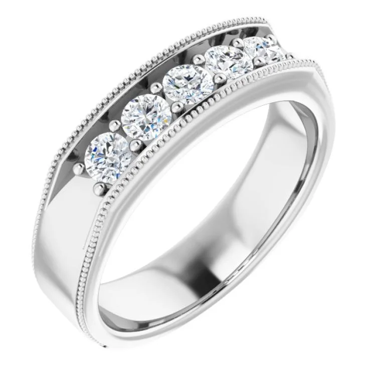 Simple Silver Rings For Minimalist Style-14K White 3/4 CTW Natural Diamond Milgrain Band