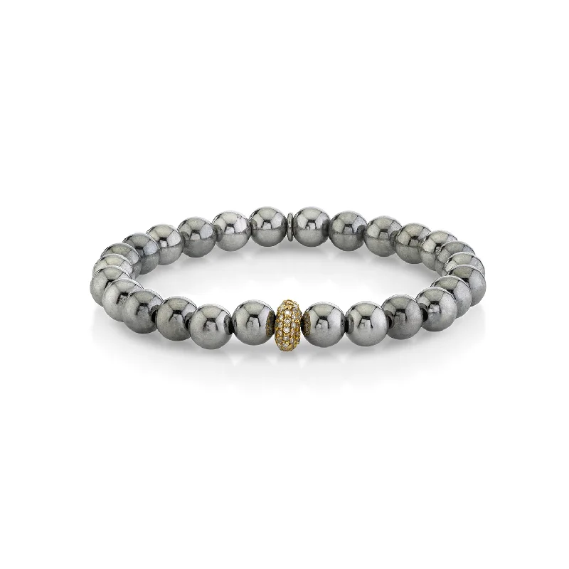 Retro Style Bracelets-Silver Bali Bead Bracelet with 14k Diamond Donut BG000263