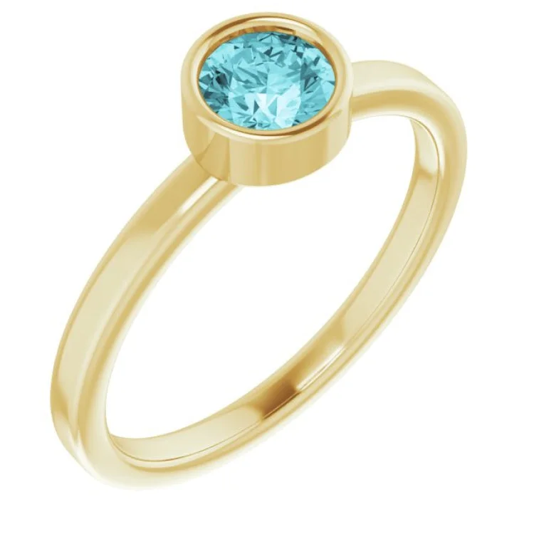 Custom Promise Rings For Unique Couples-14K Yellow 5 mm Natural Blue Zircon Ring