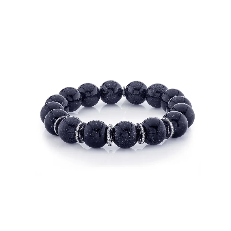 Unique Leather Bracelets For Men-Blue Sandstone Bracelet with 5 Diamond Rondelles - 12mm B0002826