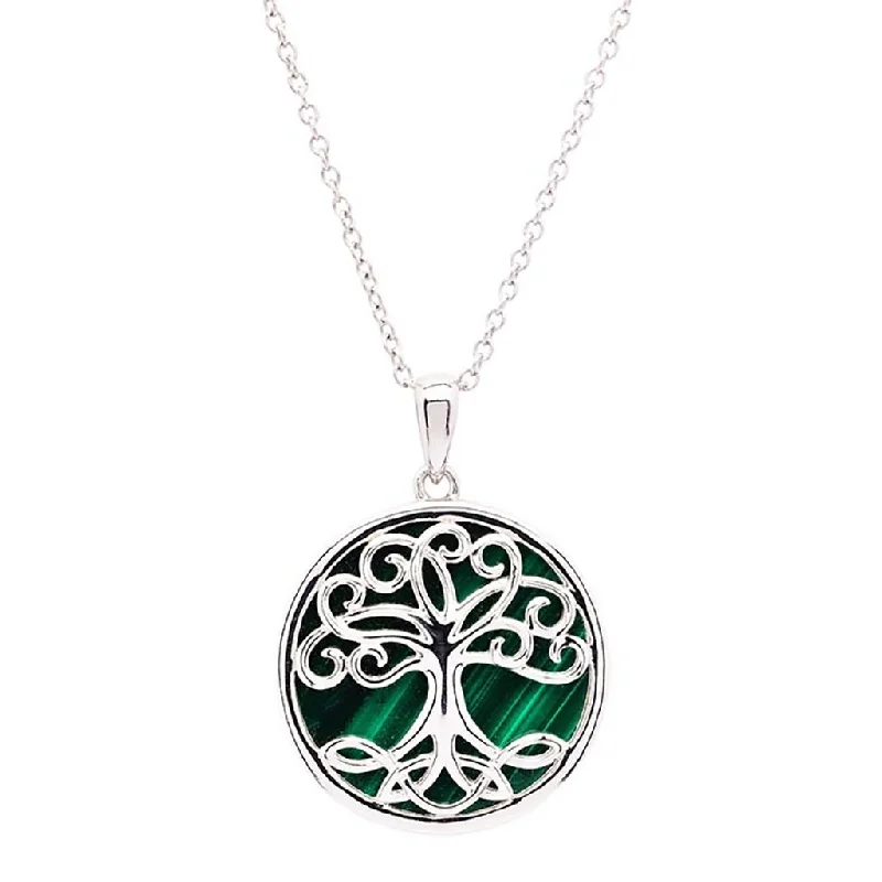 Personalized Infinity Name Necklace For Couples-Shanore : Green Malachite Sterling Silver Tree of Life Pendant