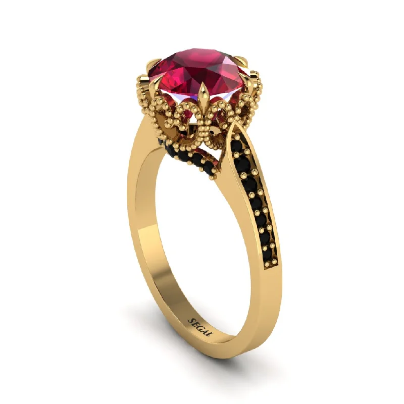 Trendy Minimalist Rings For Fashion Lovers-Ruby Milgrain Engagement Ring - Yara No. 40