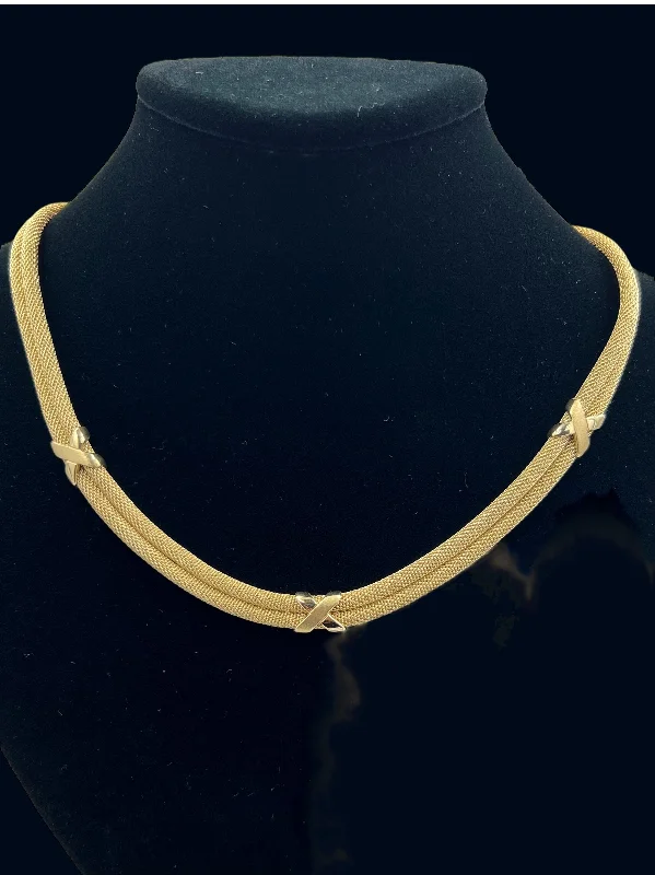 Unique Custom Necklace With Initials-Two Row Mesh Yellow Gold Necklace