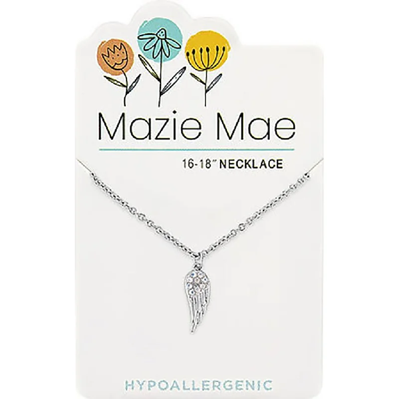 Sparkling Chain Necklace For Evening Out-Center Court: Silver Angel Wing Mazie Mae Necklace