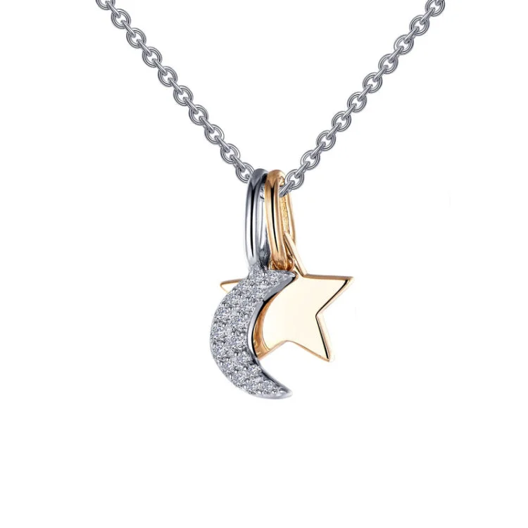 Dainty Diamond Necklace For Elegant Look-Moon & Star Shadow Charm Necklace