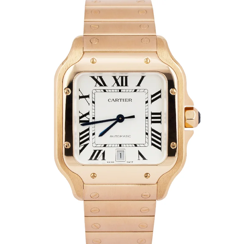 Luxury Watches For Everyday Wear-MINT PAPERS Cartier Santos 39.8mm 18K Rose Gold Watch Leather 4071 WHSA0018 BOX