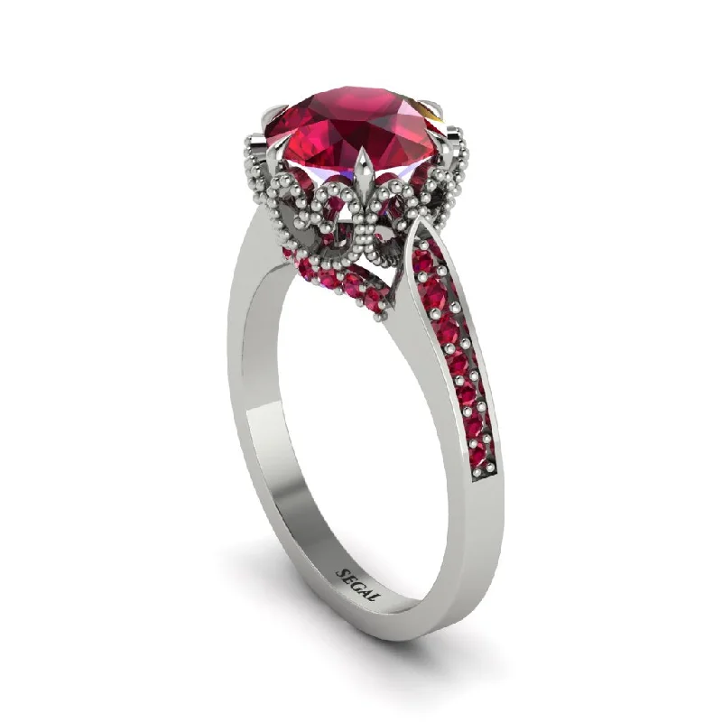 Personalized Couple’s Rings For Engagement-Ruby Milgrain Engagement Ring - Yara No. 57