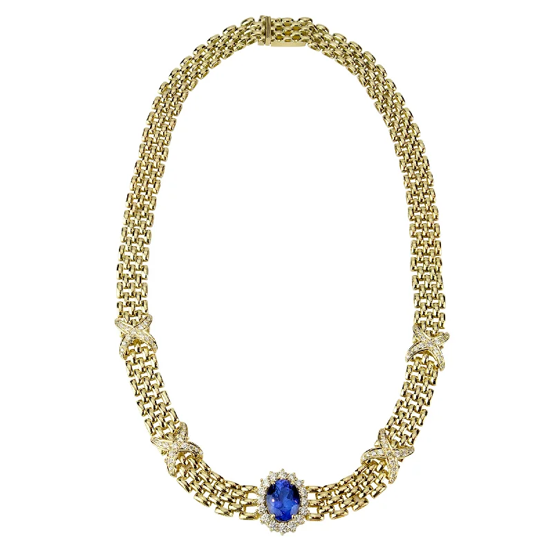 Classic Pearl Necklace For Formal Attire-Necklace - Tanzanite And Diamond