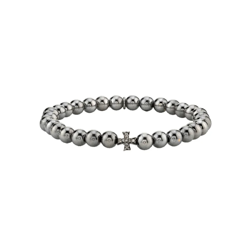 Adjustable Bracelets For Adults-Cross Silver Bead Bracelet  B0001496