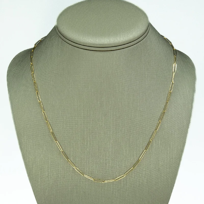 Elegant Pearl Necklace For Bridesmaids-New 2.5mm Wide Oval Paperclip Link 18" Chain Necklace in 14K Yellow Gold