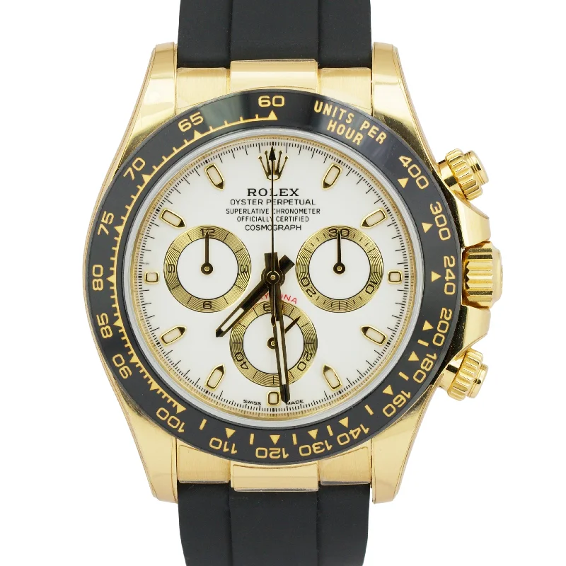 Luxury Watches With Diamonds-2021 NEW PAPERS Rolex Daytona 18K Gold WHITE Oysterflex 116518 Watch BOX