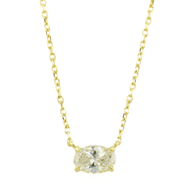 Minimalist Bar Necklace For Everyday Use-0.38ctw Oval Diamond Solitaire 18" Cable Chain Necklace in 14 Yellow Gold