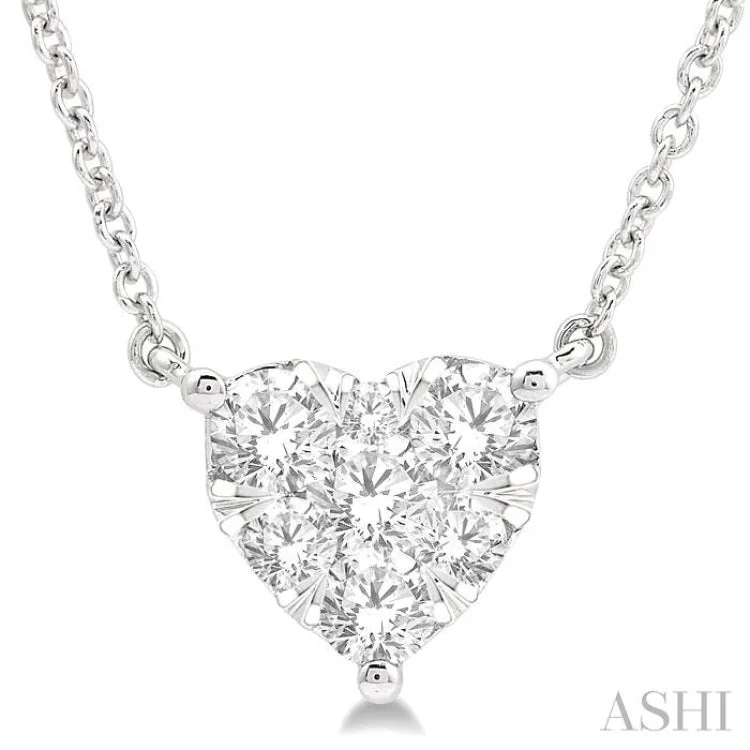 Large Chunky Necklace For Bold Look-1/2 Ctw Lovebright Diamond Heart Necklace in 14K White Gold