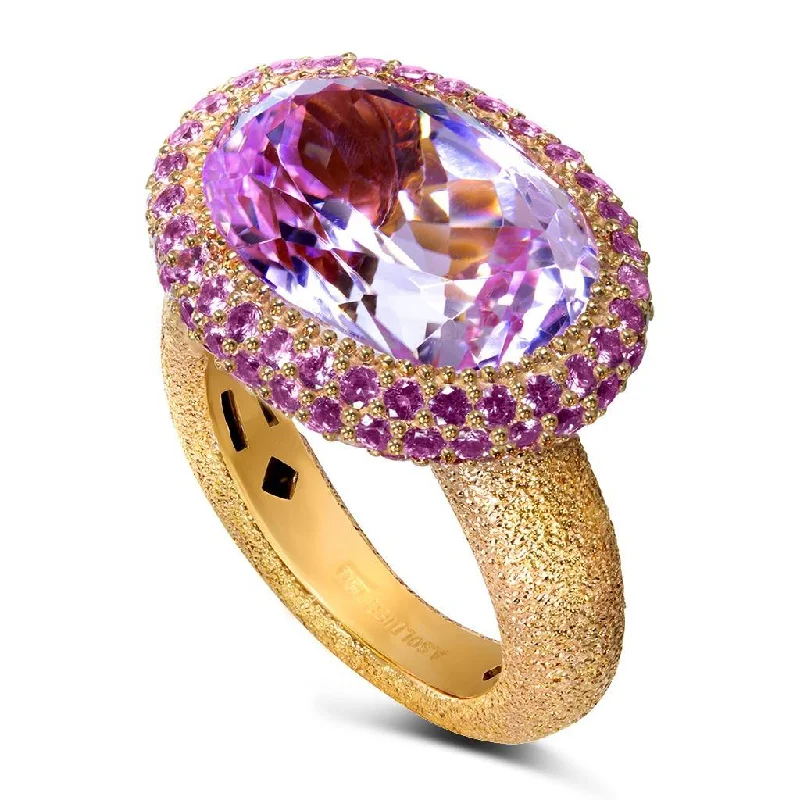 Unique Gemstone Engagement Rings For Bridesmaids-Gold Cocktail Ring with Kunzite & Pink Sapphires